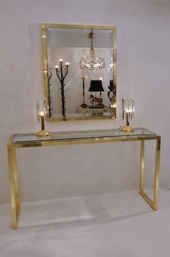 Willy Rizzo console table & mirror, brass & chrome, 1970`s, Italian